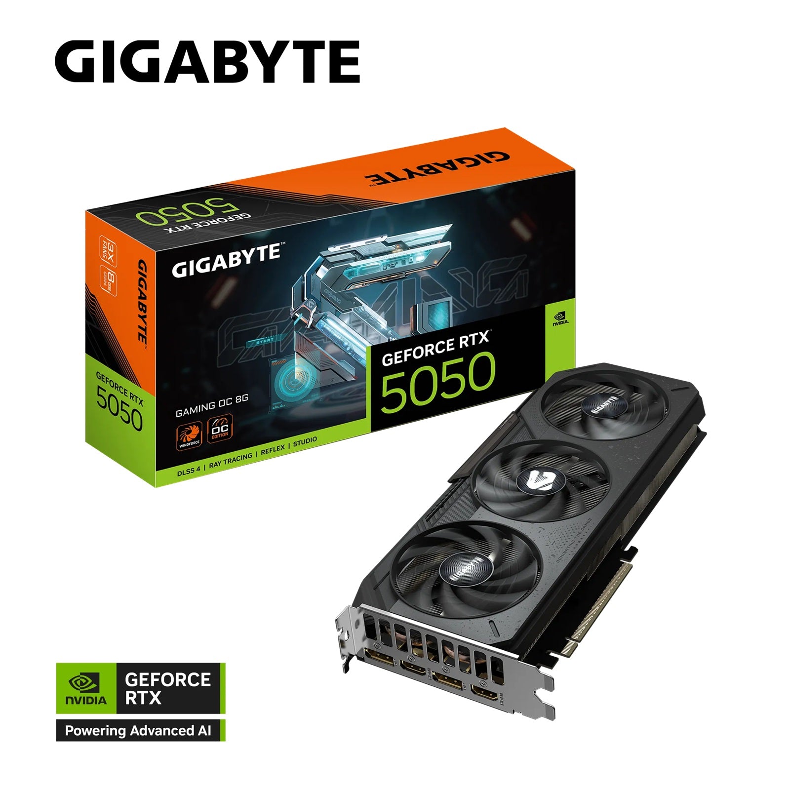 Gigabyte GeForce RTX 5050 GAMING OC 8G, 20 Gbps, GDDR6, 128 bit, PCI-E 5.0, DirectX 12 API, PSU 550W, 8 Pin*1, DisplayPort 2.1b *2, HDMI 2.1b *2 Gigabyte GeForce RTX 5050 GAMING OC 8G, 20 Gbps, GDDR6, 128 bit, PCI-E 5.0, DirectX 12 API, PSU 550W, 8 Pin*1, DisplayPort 2.1b *2, HDMI 2.1b *2